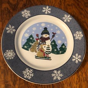 5321G ONE Gibson Housewares LET IT SNOW LUNCHEON PLATE Bread Salad Snowman